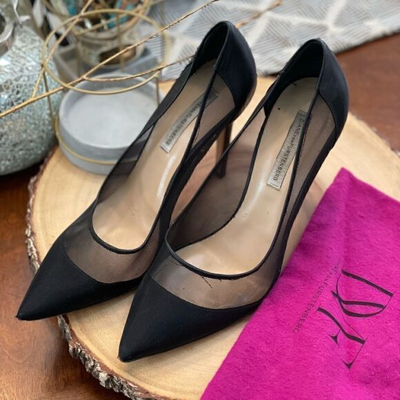 Diane Von Furstenberg Calf Leather & Mesh Heels 9 - Picture 6 of 8